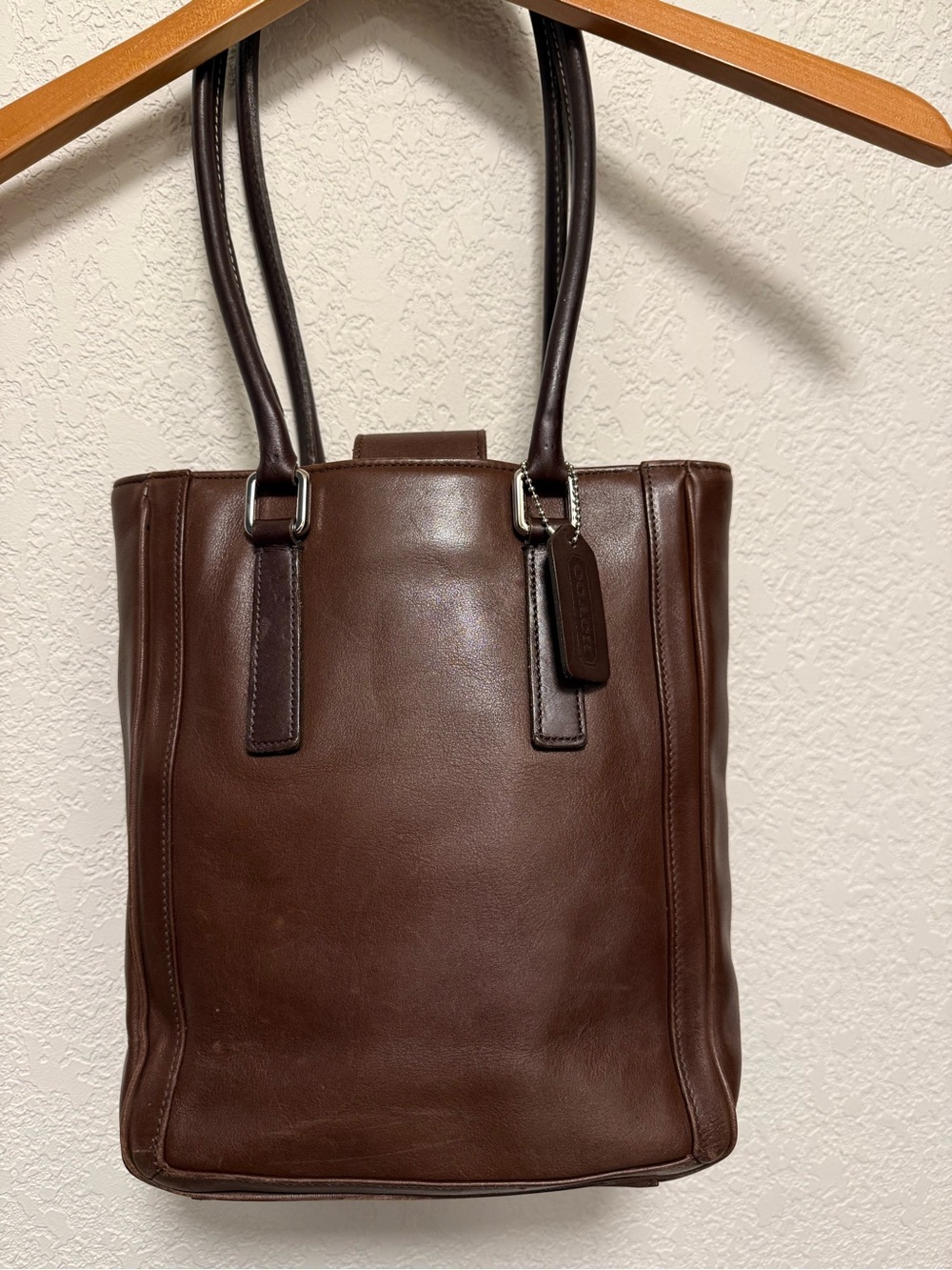 Vintage Coach Bonnie Cashin Legacy slim leather dark brown tote. Style 9422